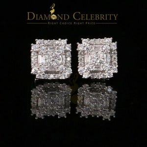 1.18ct Cubic Zirconia 925 White Silver Women&#39;s & Men&#39;s Hip Hop Square Earrings