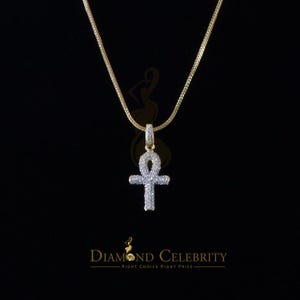 Diamond Celebrity&#39;s Yellow 925 Mens ANKH Sterling Silver Shape Pendant with 0.82ct Cubic Zirconia