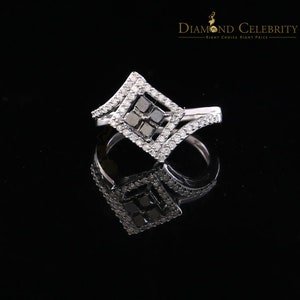 Real 10kt White Gold with 0.50CT Real Diamond FOUR SQUARE FASHION Ring Size 6.5