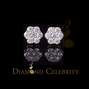Diamond Celebrity's Men's/Womens 925 Silver Yellow 1.66ct VVS 'D' Moissanite Floral Stud Earrings