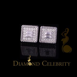 Diamond Celebrity&#39;s 925 Silver White 1.00ct VVS &#39;D&#39; Moissanite Square Stud Men&#39;s/Womens Earrings