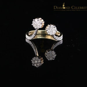 Real 14kt Yellow Gold with 0.50CT Real Diamond 2 TINY FLOWER Ring Size 7.5