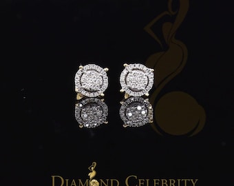 0.33 CT Real Diamond with 10K Real Yellow Gold Round Stud Earrings