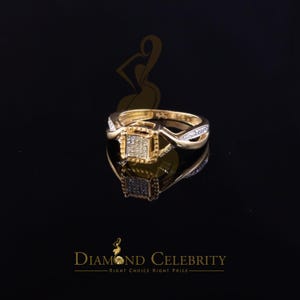 Diamondcelebrity&#39;s 0.10CT Real Diamond 925 Sterling Yellow Silver Style Square Womens Ring Size 7