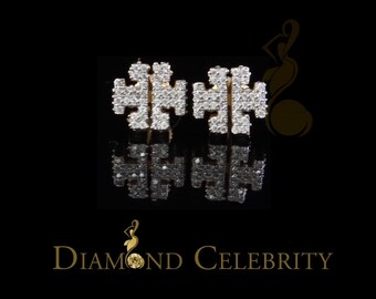 Diamond Celebrity&#39;s 925 Yellow Silver 1.00ct VVS &#39;D&#39; Moissanite Tory Burch Stud Earring Men&#39;s/Womens