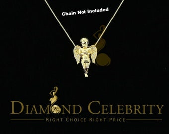 Diamond Celebrity's Yellow 925 Sterling Silver PrayingAngel Shape Pendant with Cubic Zirconia
