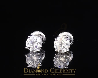 Diamond Celebrity's 10k Real White Gold with 0.66ct Round VVS 'D' Color Moissanite Stud Earrings