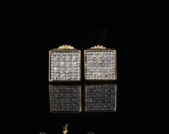 Diamond Celebrity's 925 Yellow Sterling Silver 0.10ct Diamond Square Earring For Men's & Women's