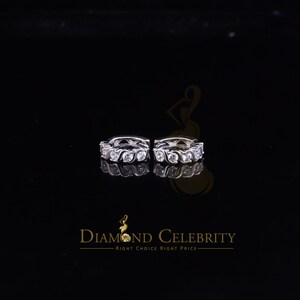 Men's Hip Hop White 925 Sterling Silver Cubic Zirconia 1 row Huggie Hoop Earring