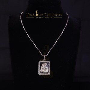 Diamond Celebrity&#39;s Men&#39;s Square JESUS White 925 Sterling Silver 0.66ct CZ &#39;1.00&#39;inch 3D Pendant