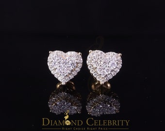 Diamond Celebrity's Men's/Womens 925 Silver Yellow 1.25ct VVS 'D' Moissanite 3D Heart Stud Earrings