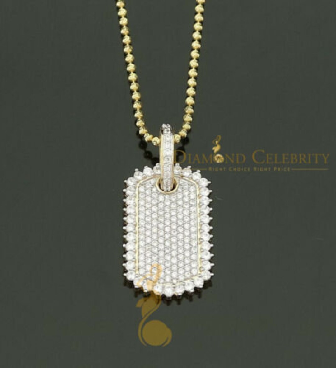 Men's "cz DOG Tag" Necklace| Men's Brushed Silver Stainless Steel Cubic Zirconia Dog Tag Pendant