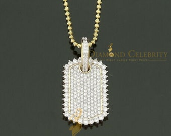 Diamond Celebrity's Fashion Style Yellow 925 Sterling Silver Dog Tag Pendant 3.93ct Cubic Zirconia