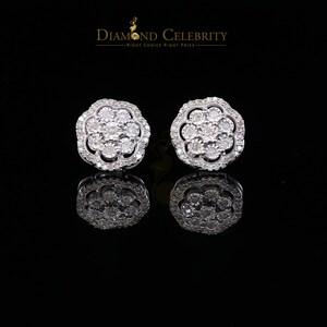 0.40ct Diamond 925 Sterling Silver White Floral Earrings For Men's / Women's
