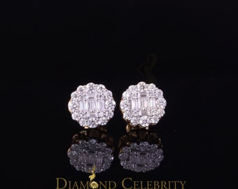 Diamond Celebrity's Men's/Womens 925 Silver Yellow 1.00ct VVS 'D' Moissanite Floral Stud Earrings