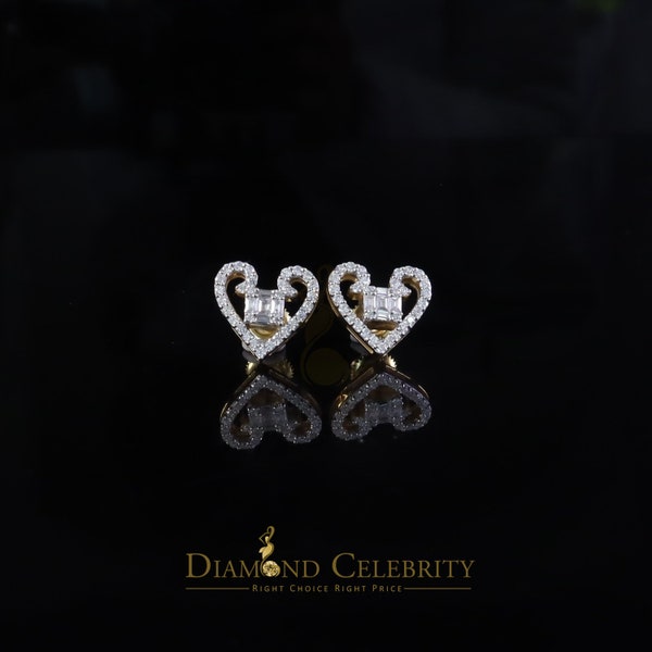 Diamond Celebrity's Men's/Womens Stud 925 Silver Baguette Heart 1ct VVS D Moissanite Yellow Earring