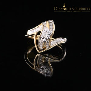 Real 14 kt Yellow Gold with 0.25CT Real Diamond BUGGET 'Z' Shape Ring Size 6.5