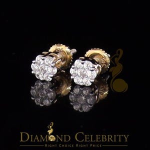 Diamond Celebrity&#39;s1.14ct Cubic Zirconia 925 Yellow Silver Sterling Hip Hop Floral Women&#39;s Earrings