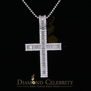 Diamond Celebrity&#39;s White Sterling Silver Baguette CROSS Shape Pendant with 11.84ct Cubic Zirconia