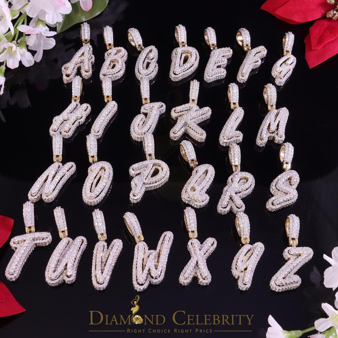 Diamond Celebrity's Yellow Cursive 3D Alphabet Shape 925 Sterling ...