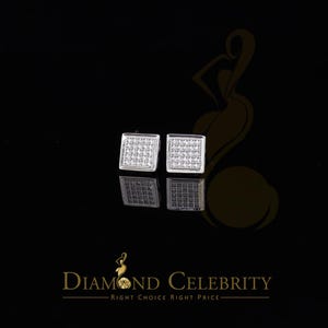 White 925 Silver 0.40ct Cubic Zirconia Women & Men Hip Hop Square Earrings