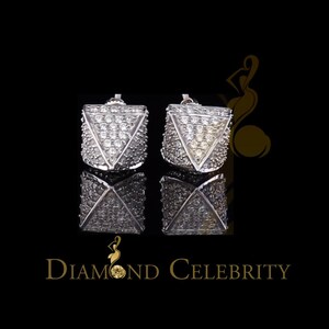 White 925 Silver Screw Back 2.19ct Cubic Zirconia Women Hip Hop Square Earrings