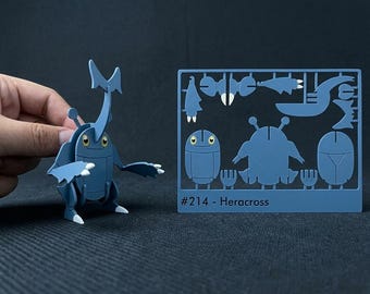 3D Printed Heracross Kit Card Model - DIY Puzzle Figure - Pokémon Assembly Toy