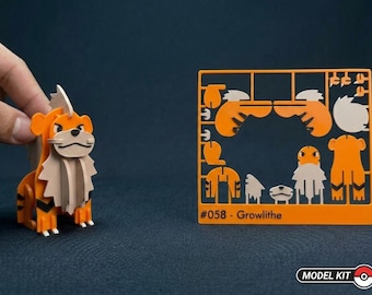 3D Printed Growlithe Kit Card Model - DIY Puzzle Figure - Pokémon Assembly Toy