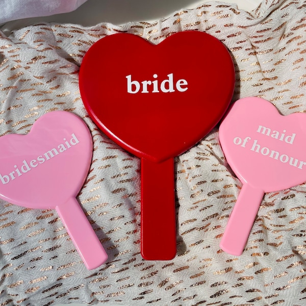 Personalised Heart Handheld Mirrors - Perfect for Wedding, Hens, Bachelorette, Favours, Gift, Bridal Party
