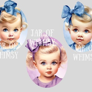 Akvarell Vintage Baby Girl Clipart Baby Shower PNG Digitala Bildnedladdningar för Korttillverkning Scrapbook Junk Journal Papperspyssel bild 10