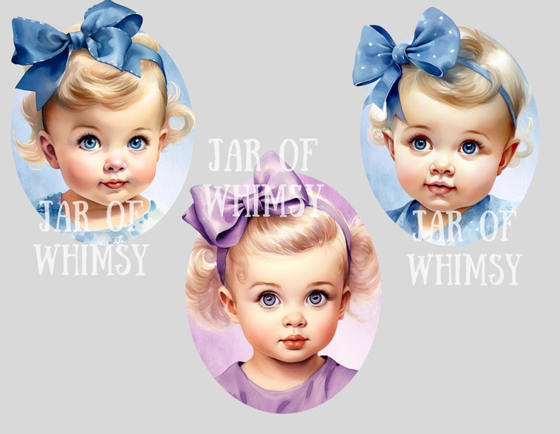Akvarell Vintage Baby Girl Clipart Baby Shower PNG Digitala Bildnedladdningar för Korttillverkning Scrapbook Junk Journal Papperspyssel bild 10
