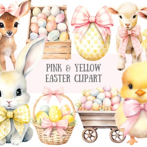 Aquarell Rosa und Gelb Ostern Clipart Baby Ostern PNG digitale Bild-Downloads für die Kartenherstellung Scrapbook Junk Journal Papierhandwerk