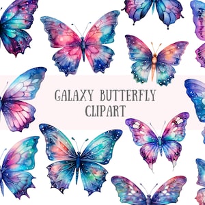 Acquerello Galaxy Butterfly Clipart Cosmic Butterfly PNG Download di immagini digitali per la realizzazione di cartoline Scrapbook Junk Journal Paper Crafts