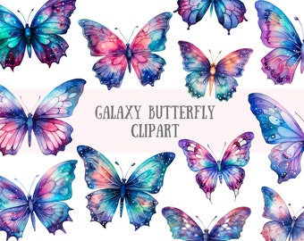 Aquarel Galaxy Butterfly Clipart Kosmische vlinder PNG Digitale afbeeldingsdownloads voor kaarten maken Plakboek Junk Journal Paper Crafts