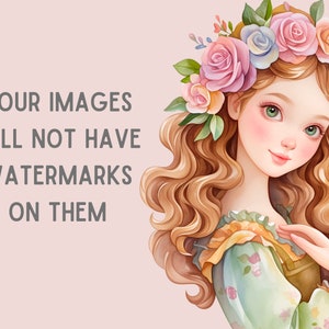 Watercolour Cute Cottagecore Clipart Cartoon Cottage Core Girl PNG Digital Image Download for Card Making Scrapbook Junk Journal Paper Craft image 3