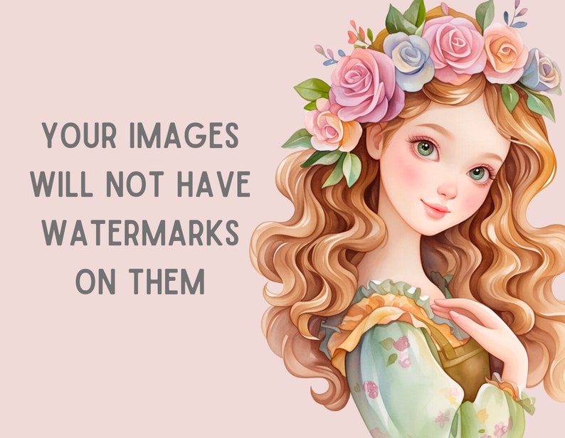 Watercolour Cute Cottagecore Clipart Cartoon Cottage Core Girl PNG Digital Image Download for Card Making Scrapbook Junk Journal Paper Craft image 3
