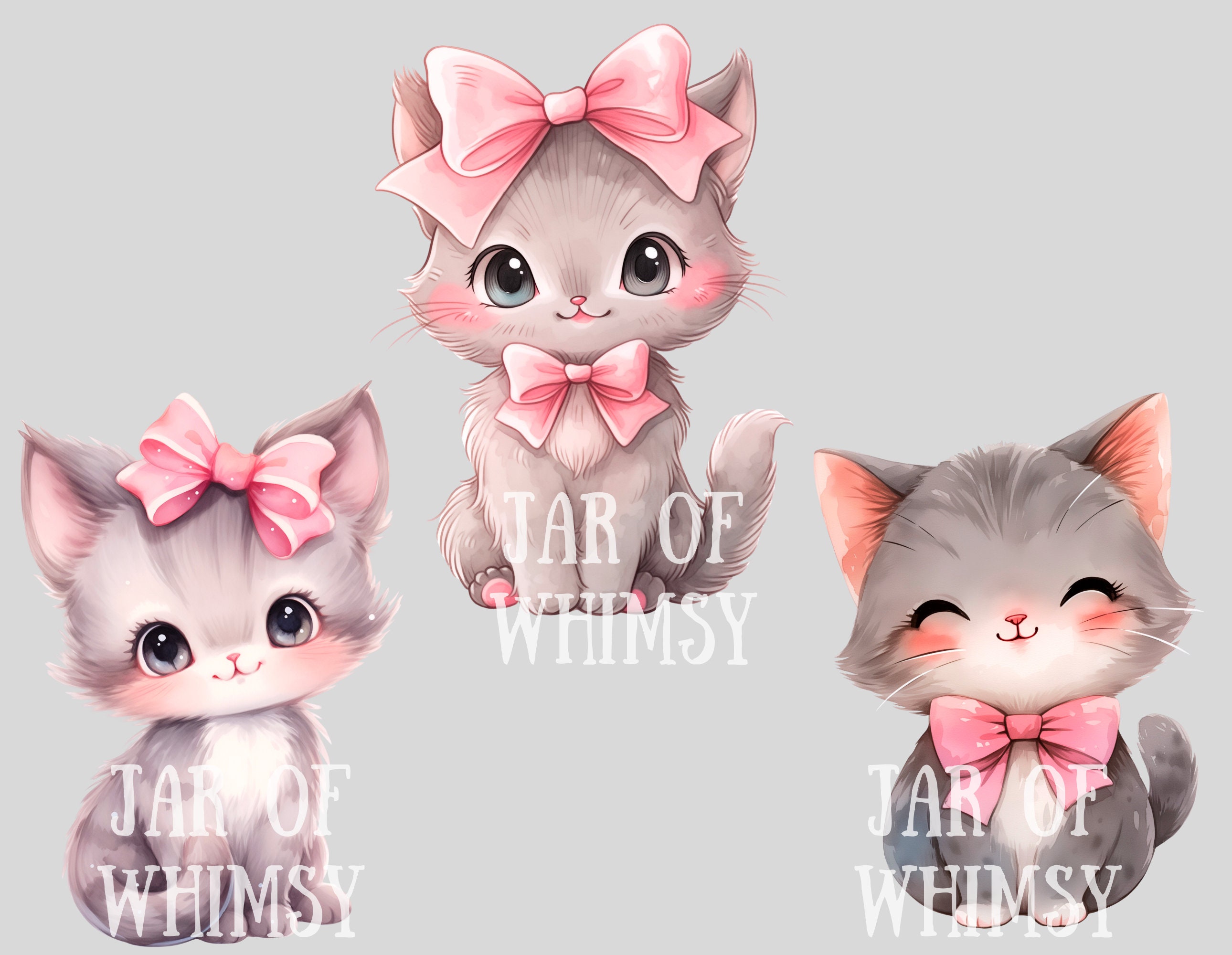 Watercolour Kawaii Kitten Clipart Cute Chibi Anime Cats PNG Digital ...