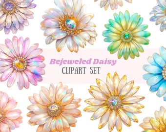 Watercolour Bejeweled Daisies Clipart Spring Flower Element PNG Digital Image Downloads for Card Making Scrapbook Junk Journal Paper Crafts