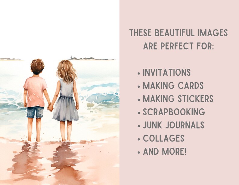 Watercolour Beach Days Clipart Seaside Seashore Digital Paper JPG Digital Image Downloads for Card Making Scrapbook Junk Journal Paper Craft image 6