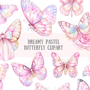 Aquarell verträumte Pastell Schmetterling Clipart niedlichen Schmetterling PNG digitale Bild-Downloads für die Kartenherstellung Scrapbook Junk Journal Papierhandwerk