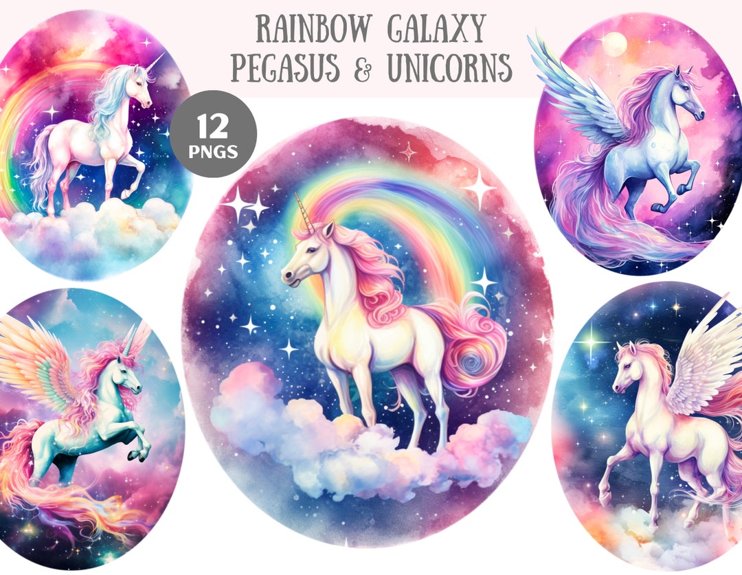 Watercolour Rainbow Galaxy Pegasus and Unicorn Clipart PNG Digital Image  Downloads for Card Making Scrapbook Junk Journal Paper Crafts - Etsy