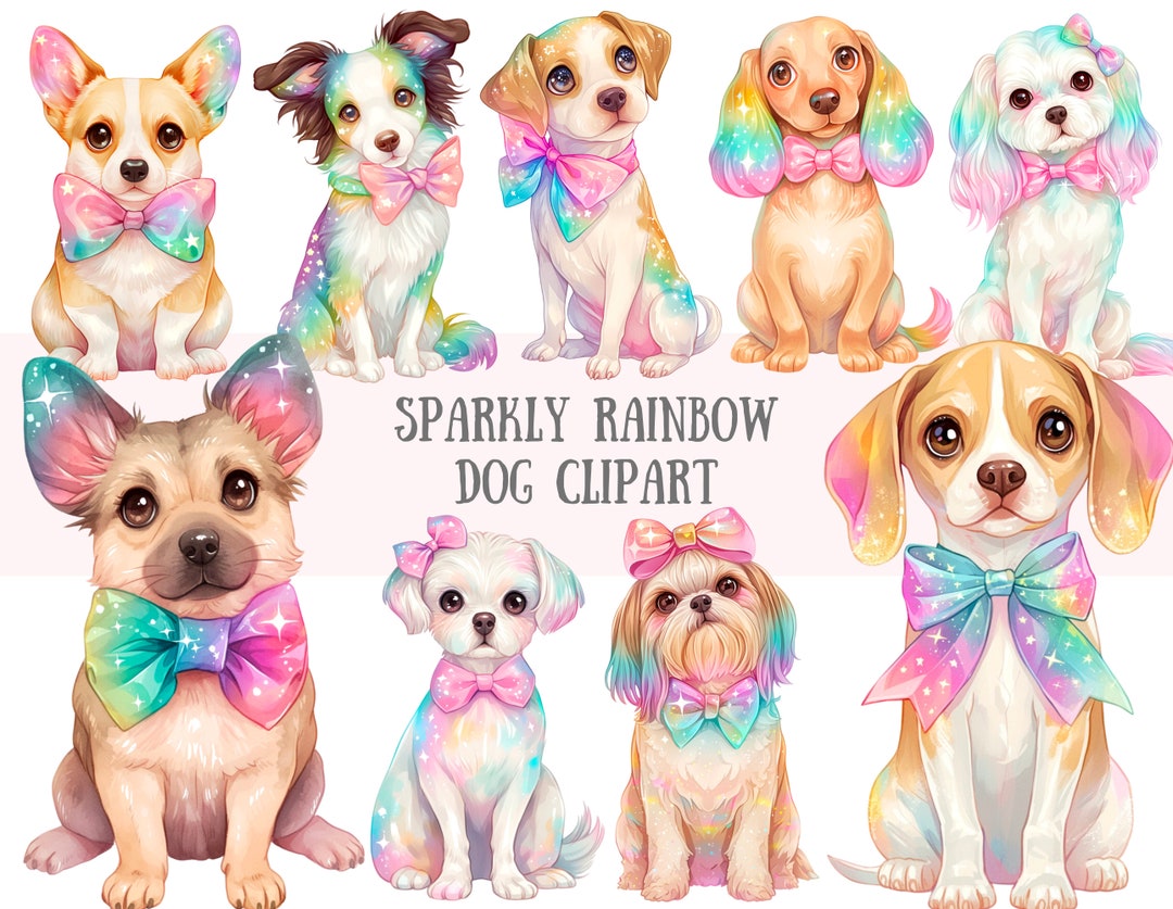 Watercolour Sparkly Rainbow Dog Clipart Magical Rainbow Puppy PNG ...