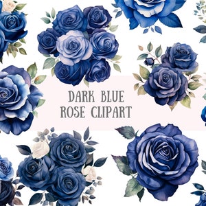 Watercolour Dark Blue Rose Clipart Navy Blue Flower Graphics PNG Digital Image Downloads for Card Making Scrapbook Junk Journal Paper Crafts