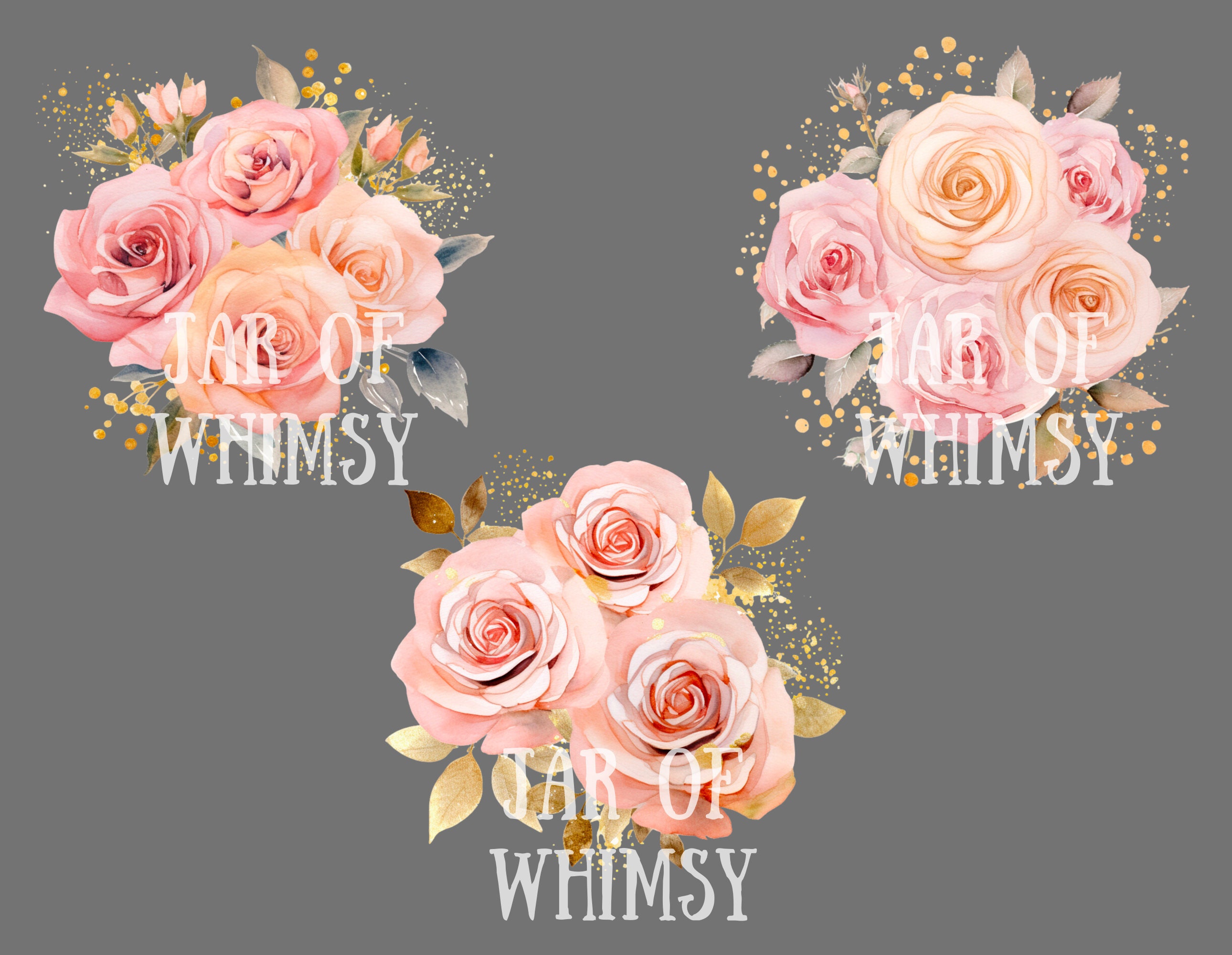 Watercolour Pink and Gold Rose Clipart Flower Floral Bouquet PNG ...