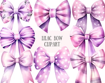 Watercolour Lilac Bow Clipart Lavender Pink Purple Bow PNG Digital Image Downloads for Card Making Scrapbook Junk Journal Paper Crafts