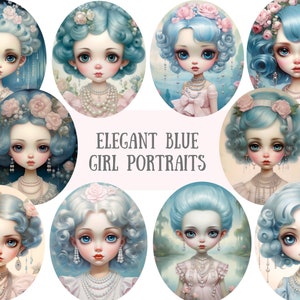 Watercolour Elegant Blue Girl Clipart Vintage Fashion Girl PNG Digital Image Downloads for Card Making Scrapbook Junk Journal Paper Craft