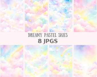 Watercolour Dreamy Pastel Skies Clipart Pastel Galaxy JPG Digital Image Downloads for Card Making Scrapbook Junk Journal Paper Crafts