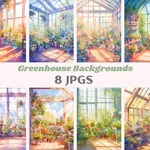 Serre aquarelle Clipart plante d'intérieur jardin JPG téléchargements d'images numériques pour la fabrication de cartes Scrapbooking Journal indésirable Artisanat en papier