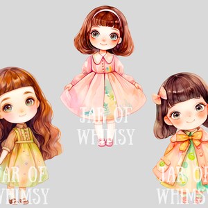 Akvarell Kawaii Spring Girl Clipart Söt Chibi Anime Girl PNG Digitala Bildnedladdningar för Korttillverkning Scrapbook Junk Journal Papperspyssel bild 7