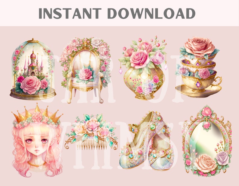 Watercolour Pink Princess Clipart Fairytale Fantasy PNG - Etsy